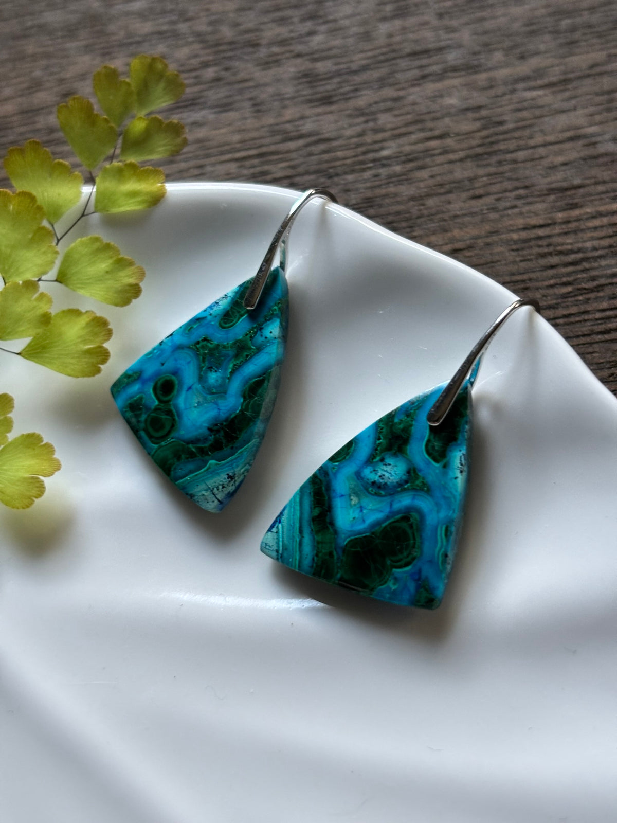 Malachite Chrysocolla Deep Turquoise Earrings alternate view 2