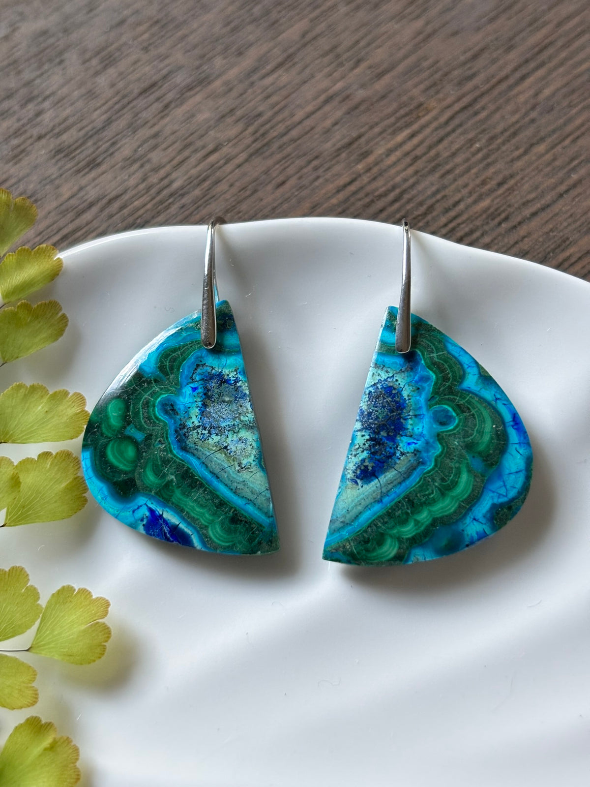 Malachite Chrysocolla Ocean Fan Earrings