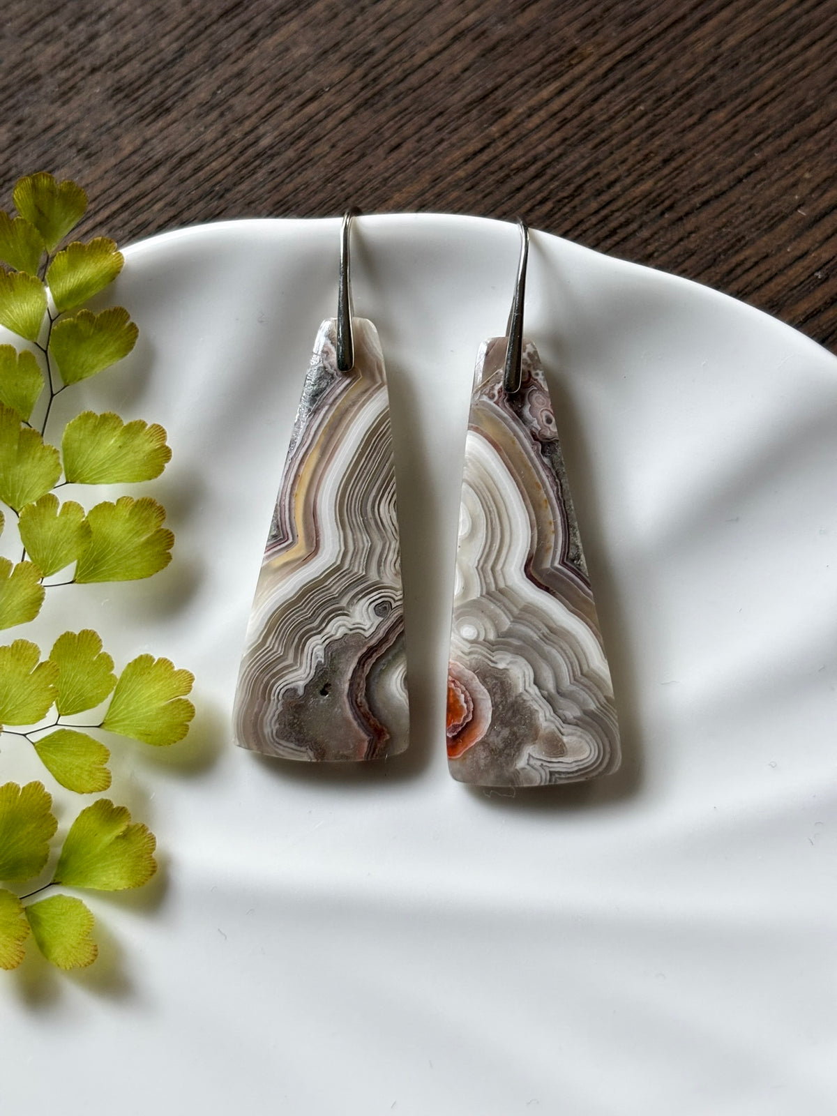 Crazy Lace Agate Grey Long Earrings