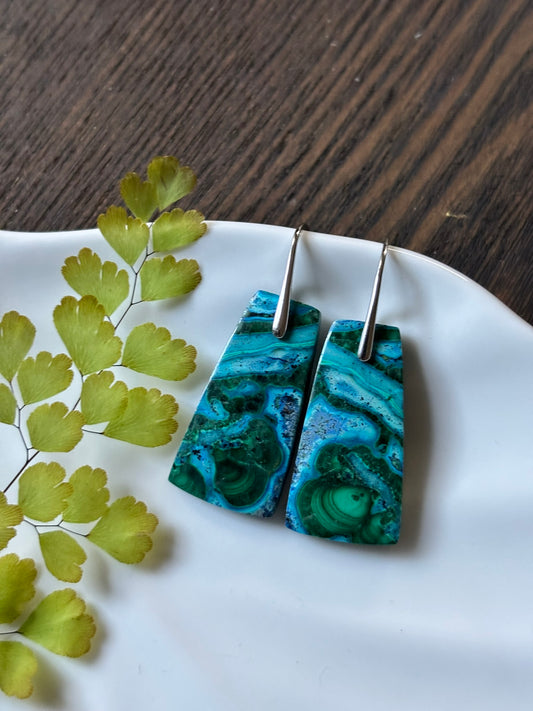 Malachite Chrysocolla Turquoise Pattern Earrings
