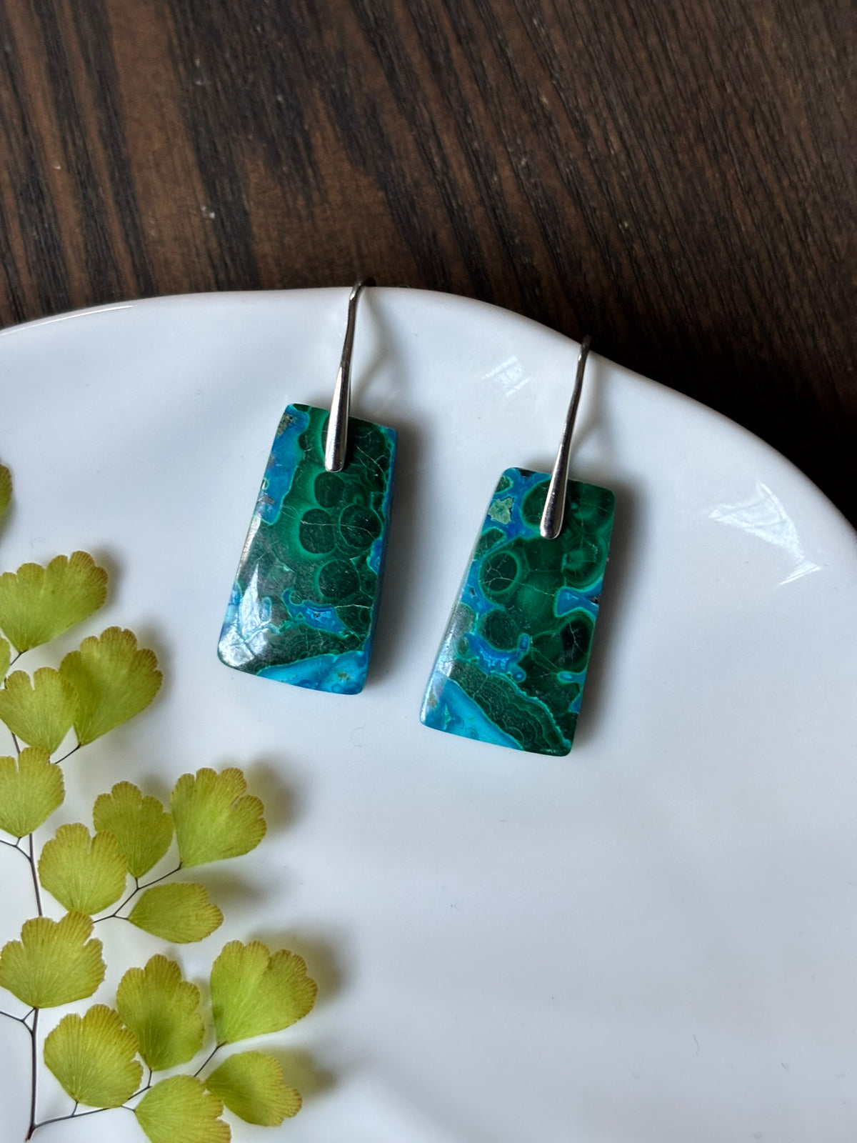 Malachite Chrysocolla Emerald Taper Earrings