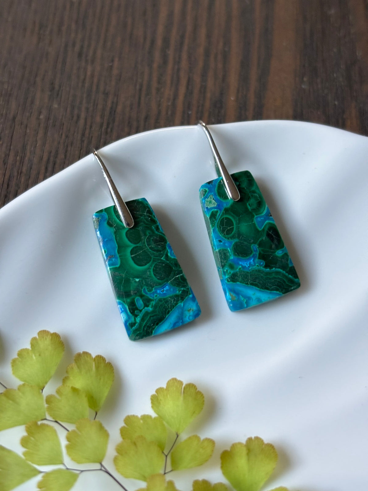 Malachite Chrysocolla Emerald Taper Earrings alternate view 2