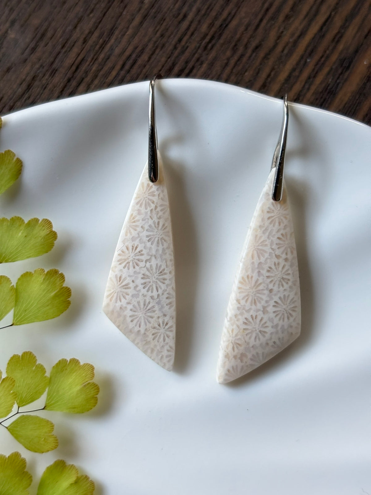 Fossilized Coral Ivory Speckle Earrings
