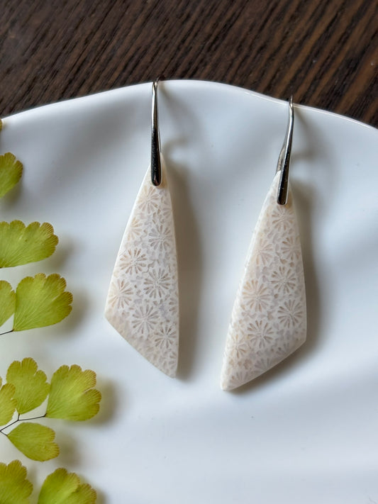 Fossilized Coral Ivory Speckle Earrings