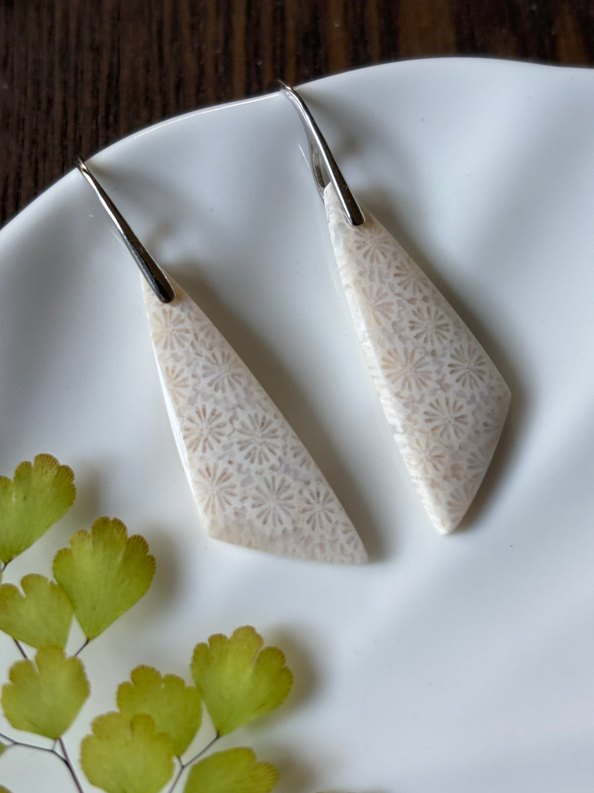 Fossilized Coral Ivory Speckle Earrings alternate view 2