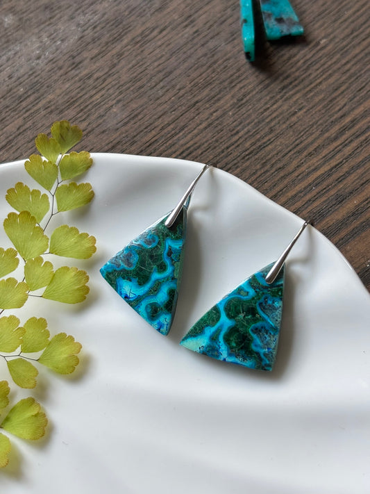 Malachite Chrysocolla Turquoise Blue Earrings
