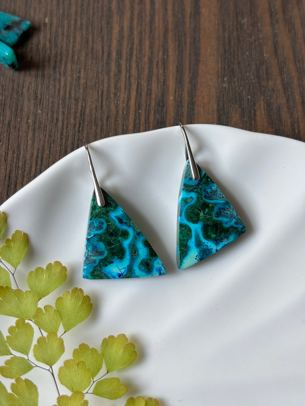 Malachite Chrysocolla Turquoise Blue Earrings alternate view 2