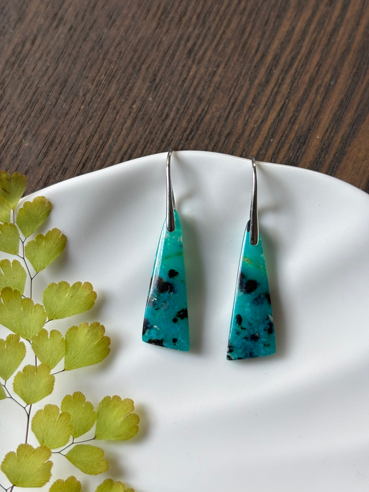Blue Opal Wood Aqua Earrings