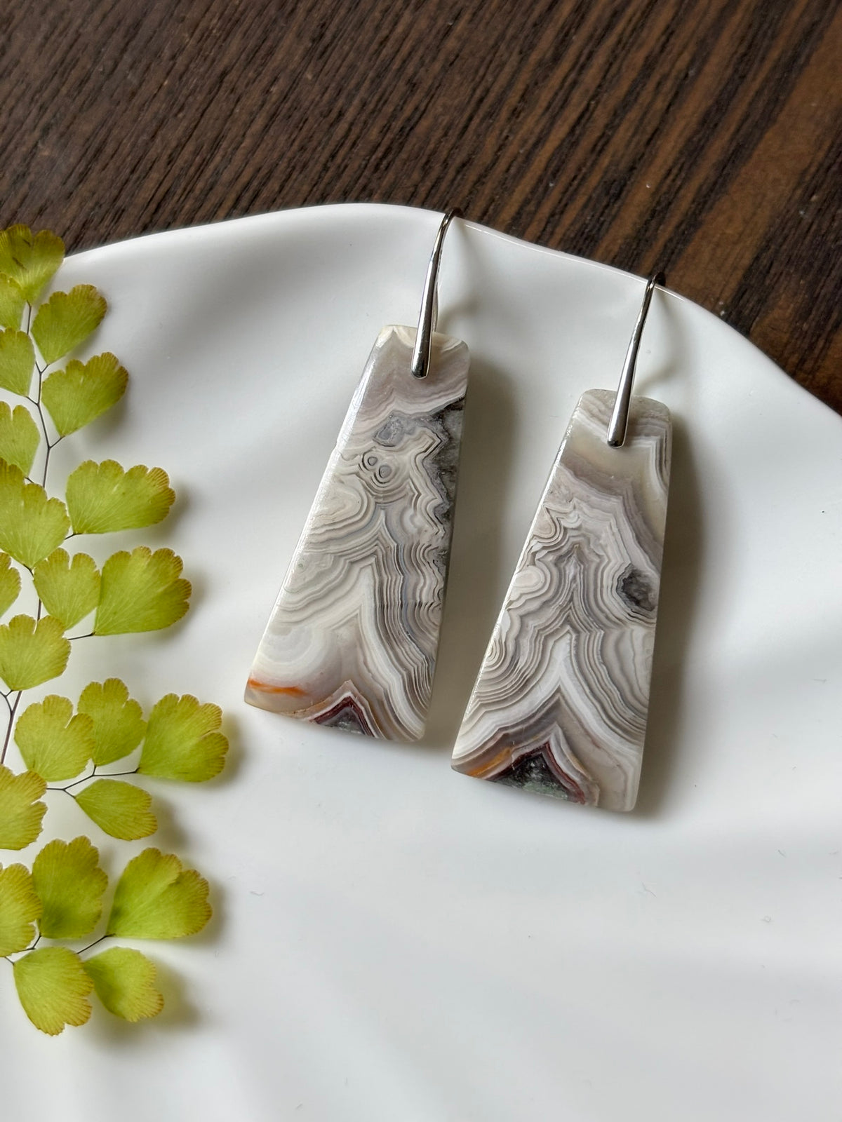Crazy Lace Agate Grey Angular Earrings