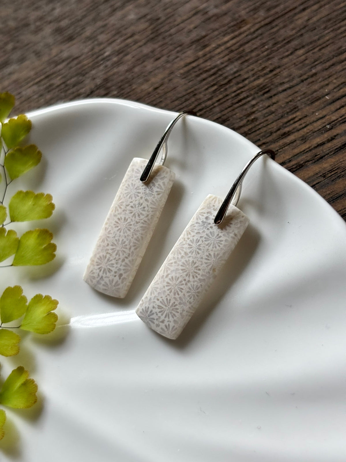 Fossilized Coral Ivory Rectangle Earrings alternate view 2