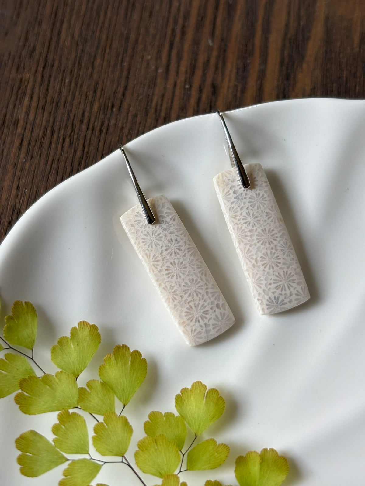 Fossilized Coral Ivory Rectangle Earrings alternate view 3