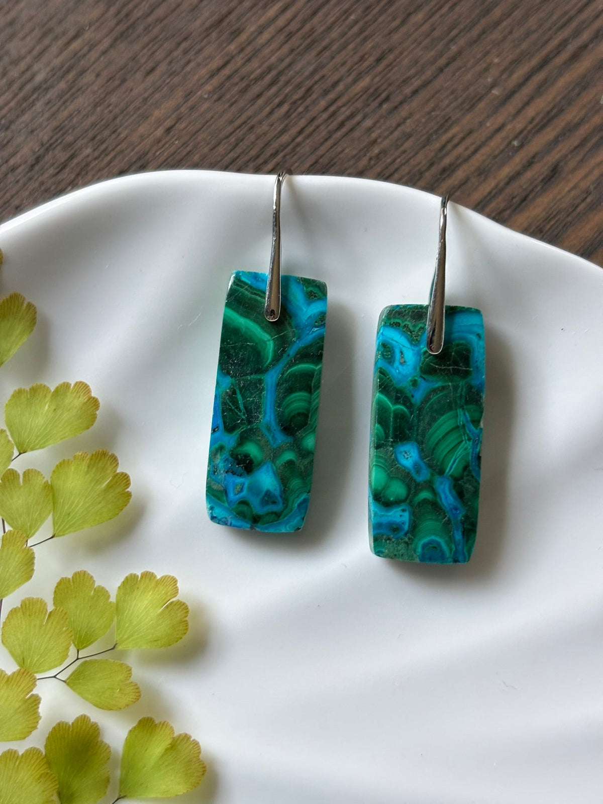 Malachite Chrysocolla Ocean Bar Earrings
