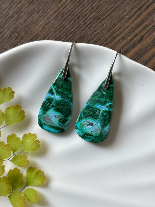 Malachite Chrysocolla Emerald Drop Earrings