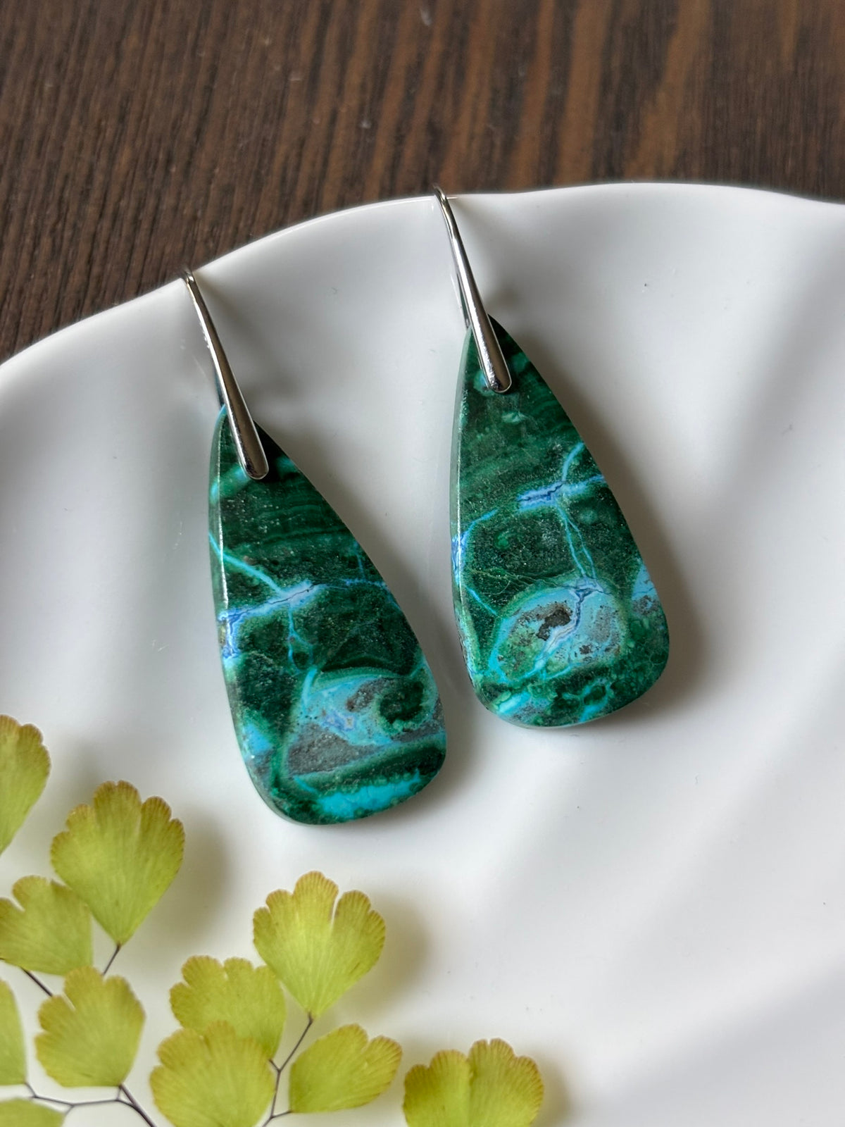 Malachite Chrysocolla Emerald Drop Earrings alternate view 2