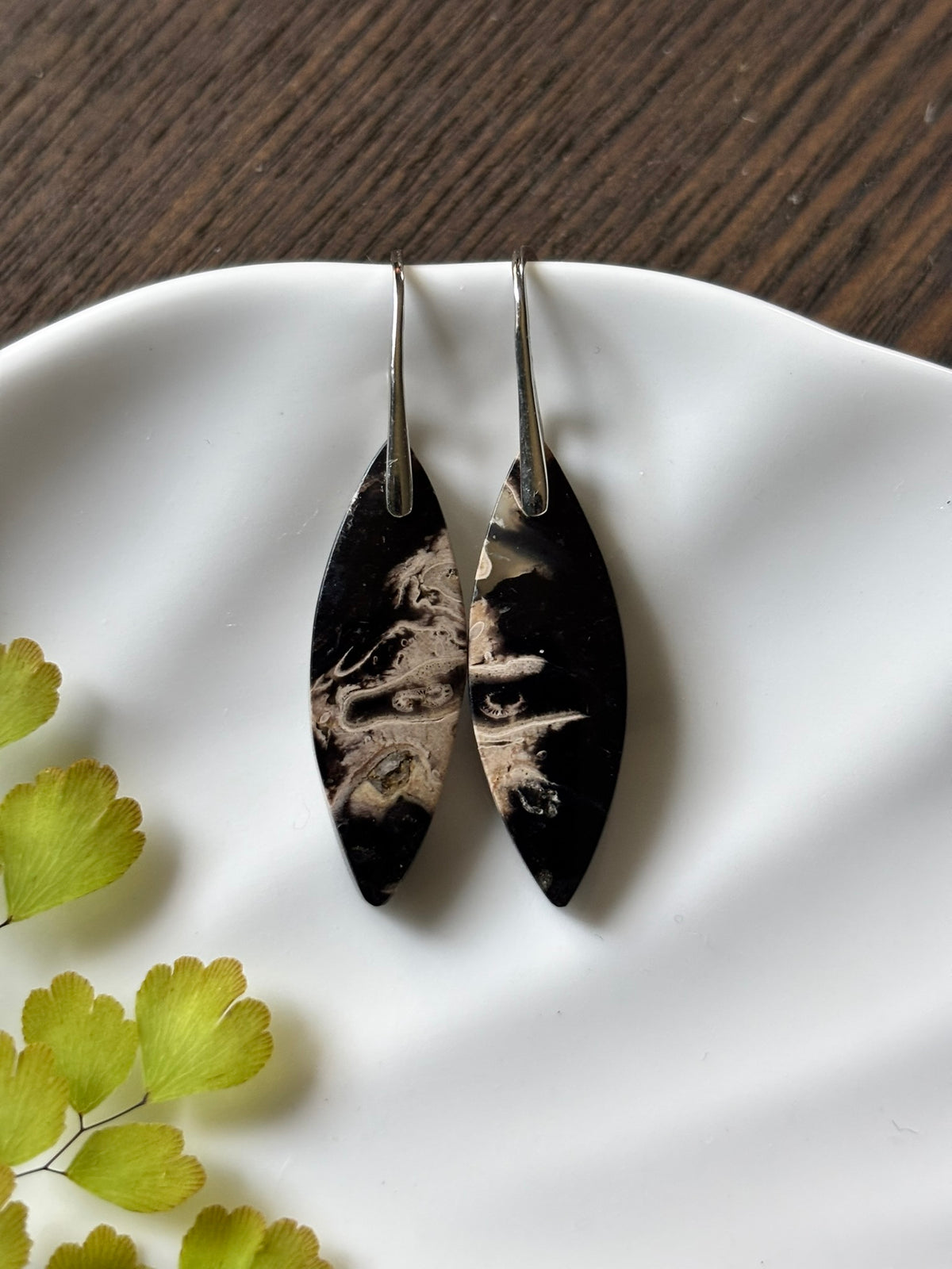 Fossilized Palm Root Black Ivory Earrings