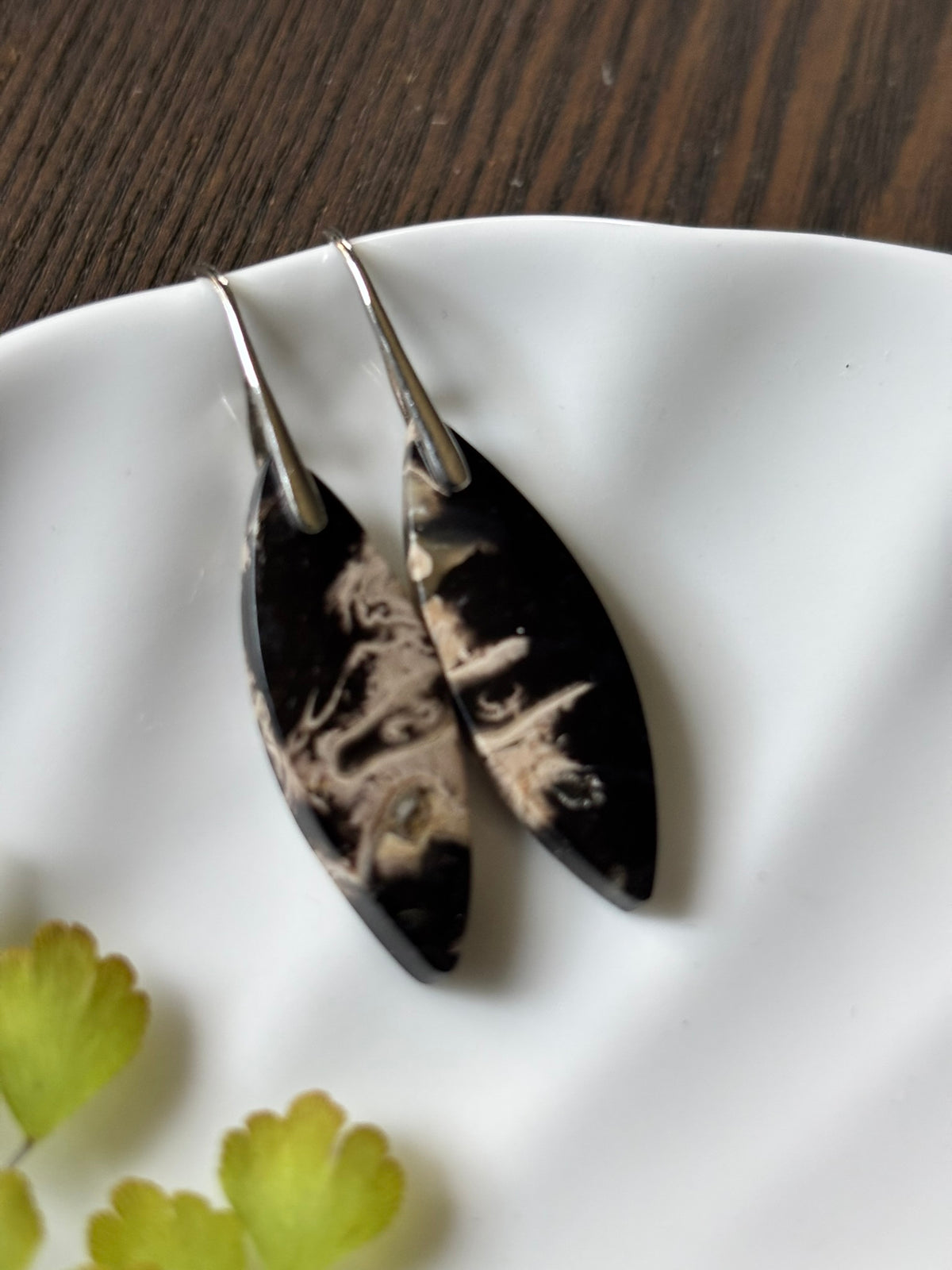 Fossilized Palm Root Black Ivory Earrings alternate view 2