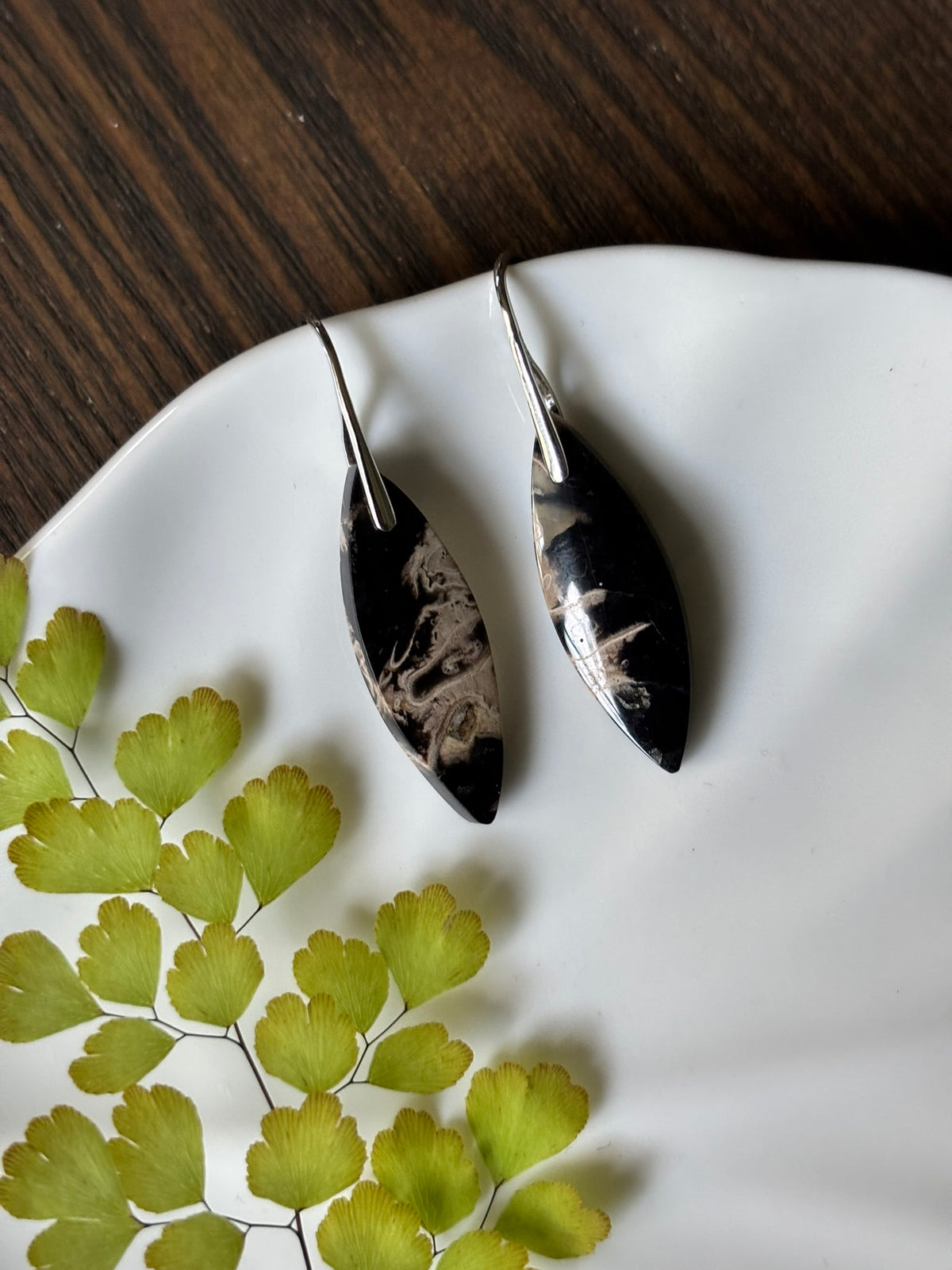 Fossilized Palm Root Black Ivory Earrings alternate view 3