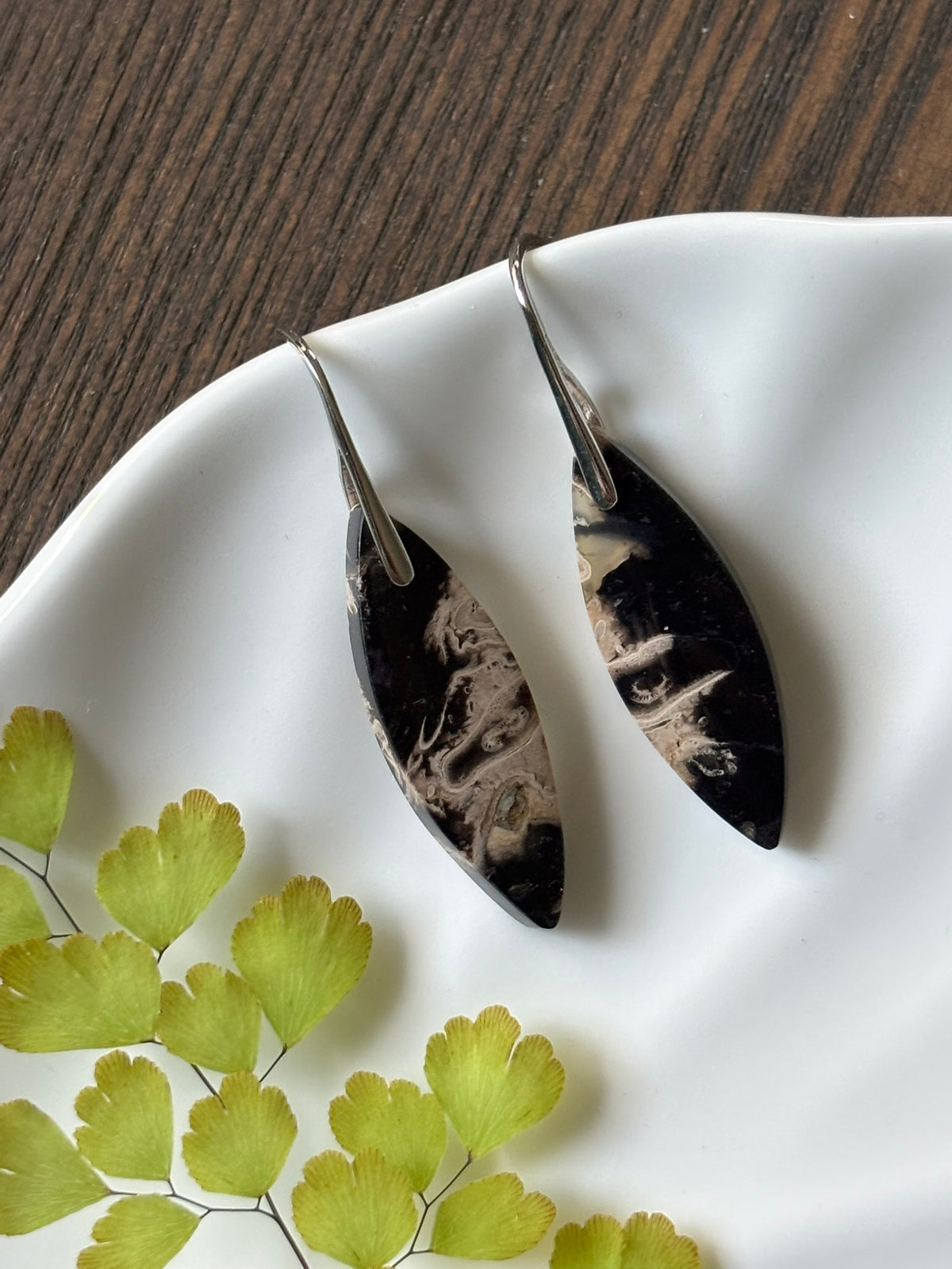 Fossilized Palm Root Black Ivory Earrings alternate view 4