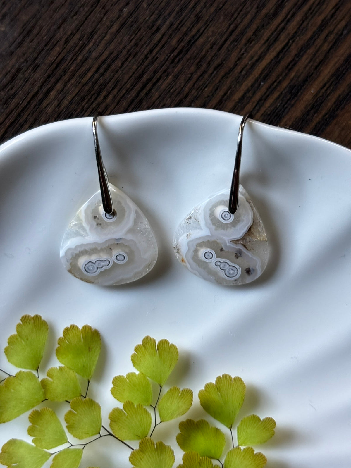 Crazy Lace Agate Silver Spiral Earrings