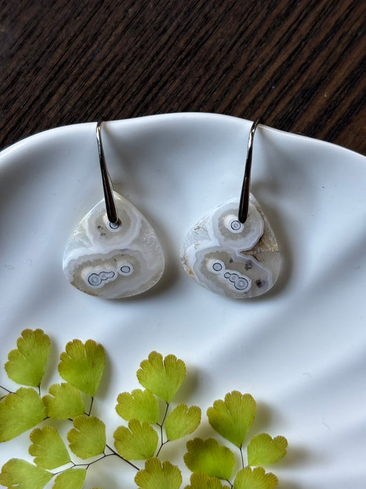 Crazy Lace Agate Silver Spiral Earrings