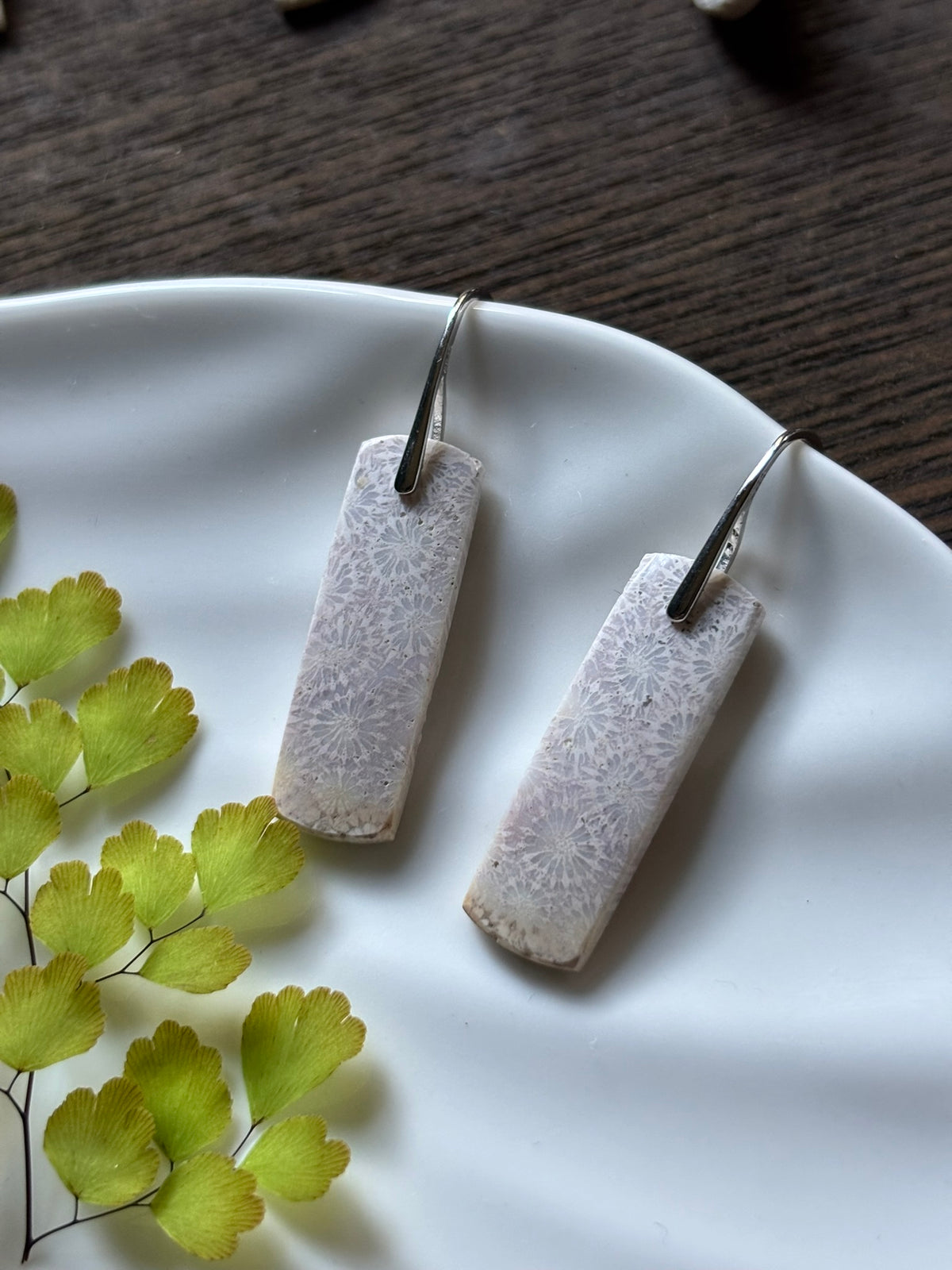 Fossilized Coral White Floral Bar Earrings alternate view 2