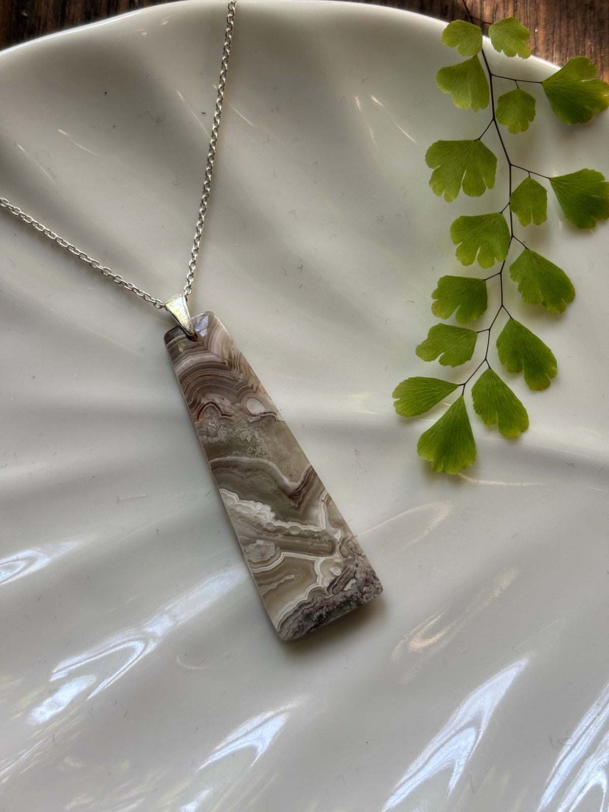 Grey Lace Pattern Bar Necklace