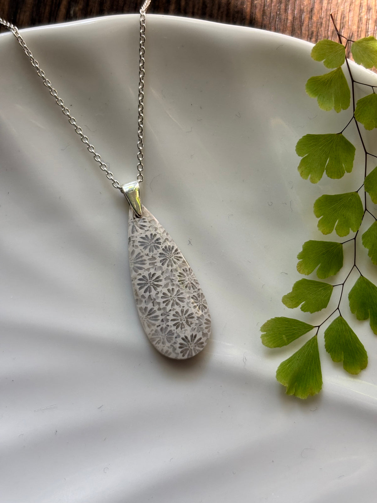Pale Fossil Coral Teardrop Necklace