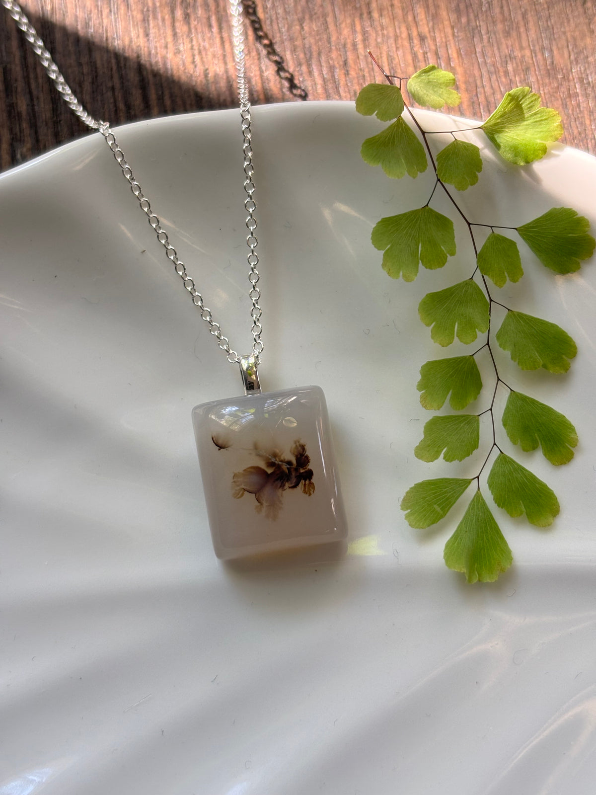 Dendritic Agate Mini Square Necklace