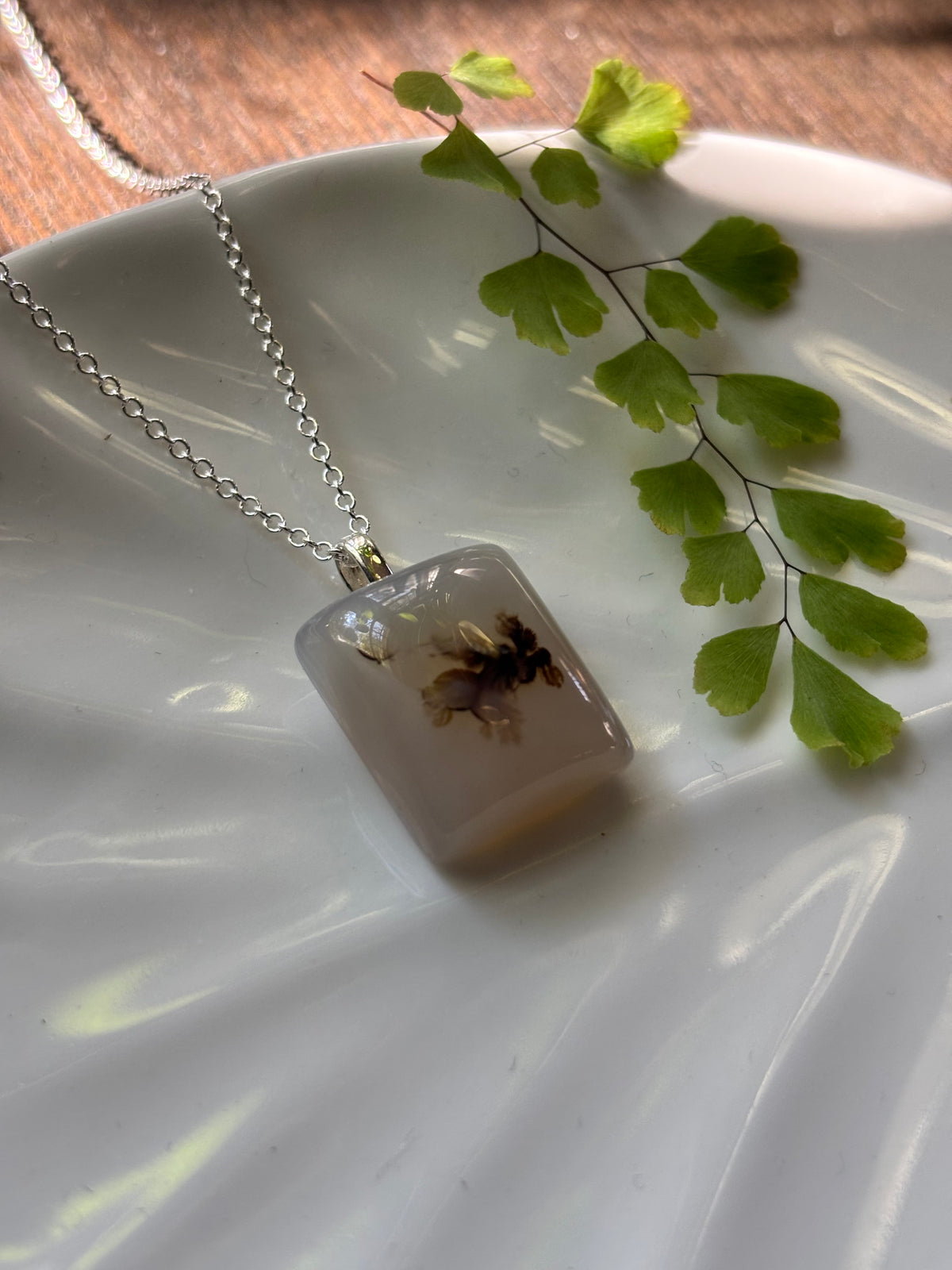 Dendritic Agate Mini Square Necklace