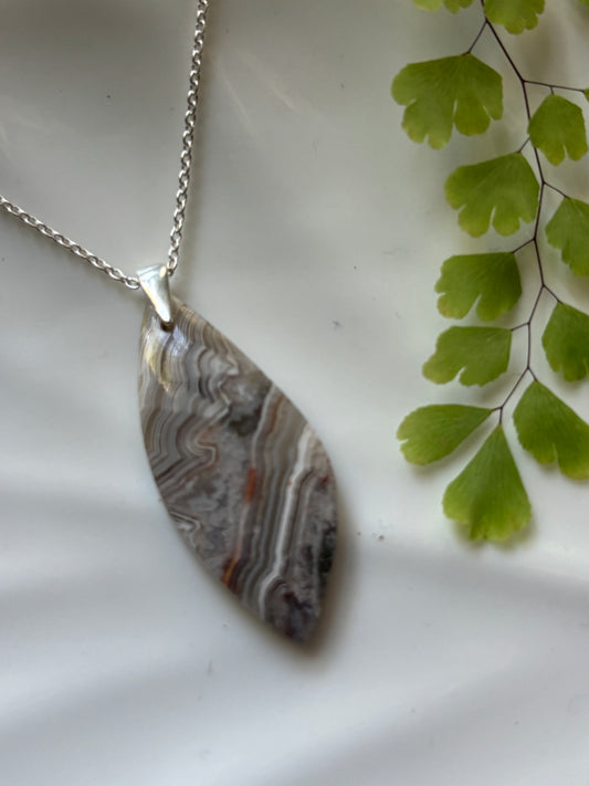 Crazy Lace Agate Leaf Necklace