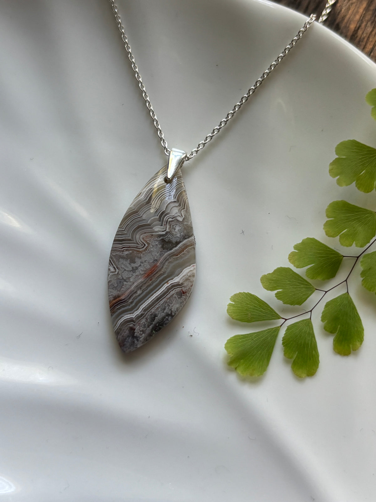 Crazy Lace Agate Leaf Necklace