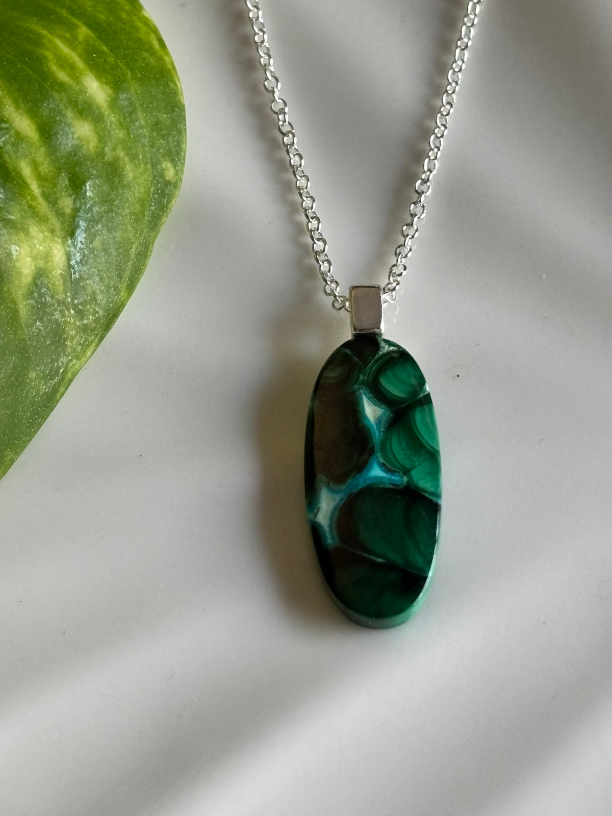 Malachite Chrysocolla necklace view 1