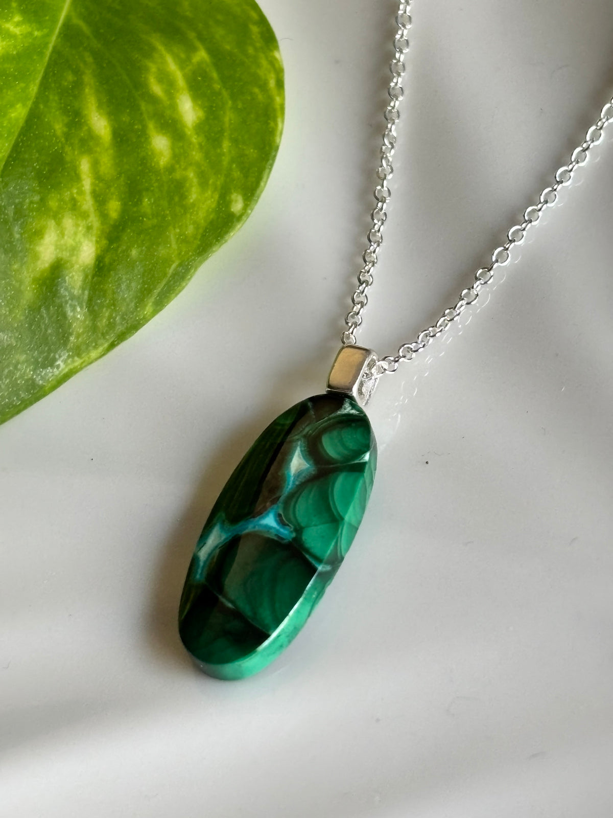 Malachite Chrysocolla necklace view 2