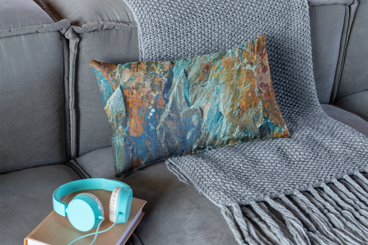 Blue Opalized Wood Long Cushion Cover 24x12"